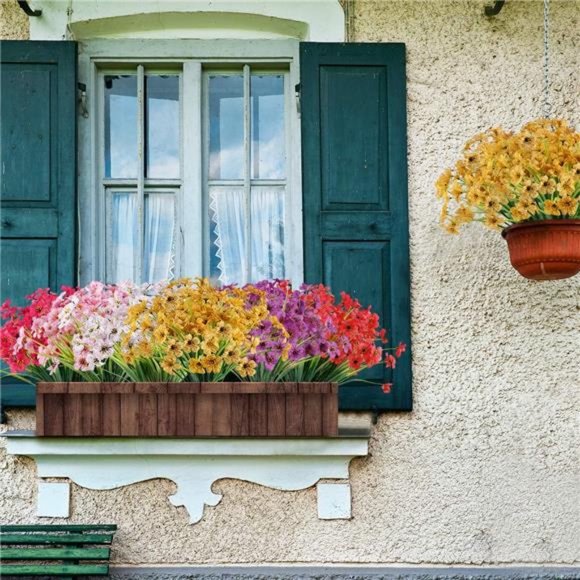 20Bundles Artificial Outdoor Flowers UVResistant Fake Flowers No Fade Faux Shrub - Picture 2 of 7